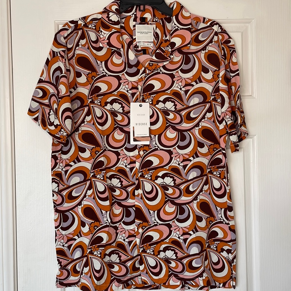 Denim & Flower Short Sleeve Button Up Shirt, NWT